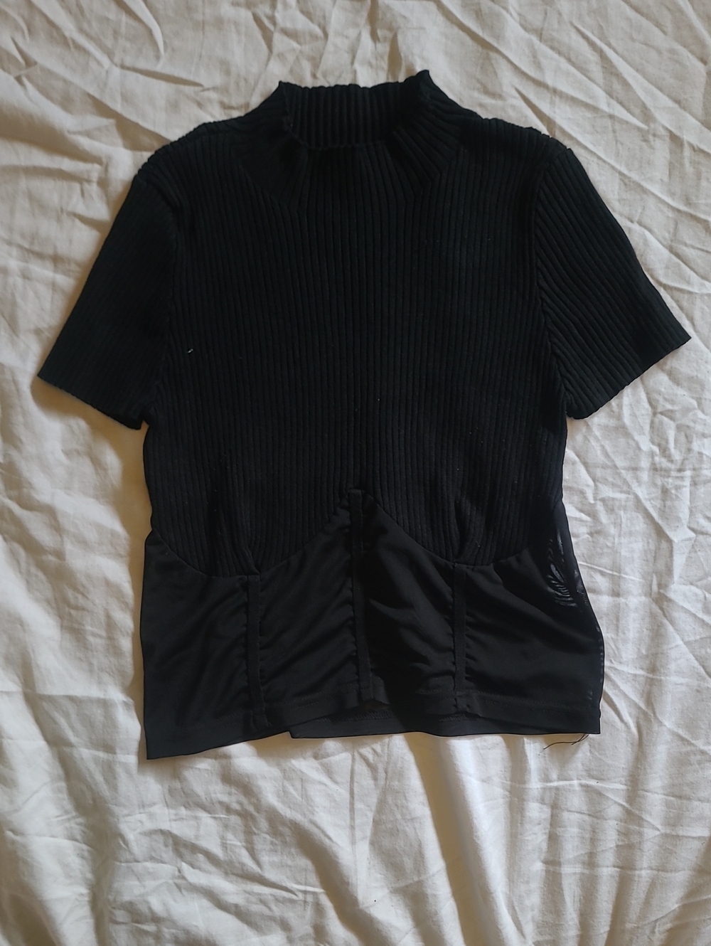 Black Ribbed Short Sleeve Top
